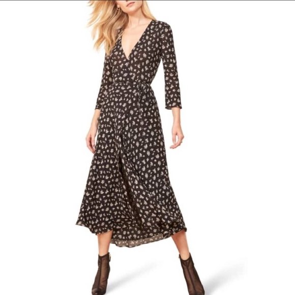 Rare REFORMATION Jaz Wrap Dress Black Size XS - Picture 4 of 13